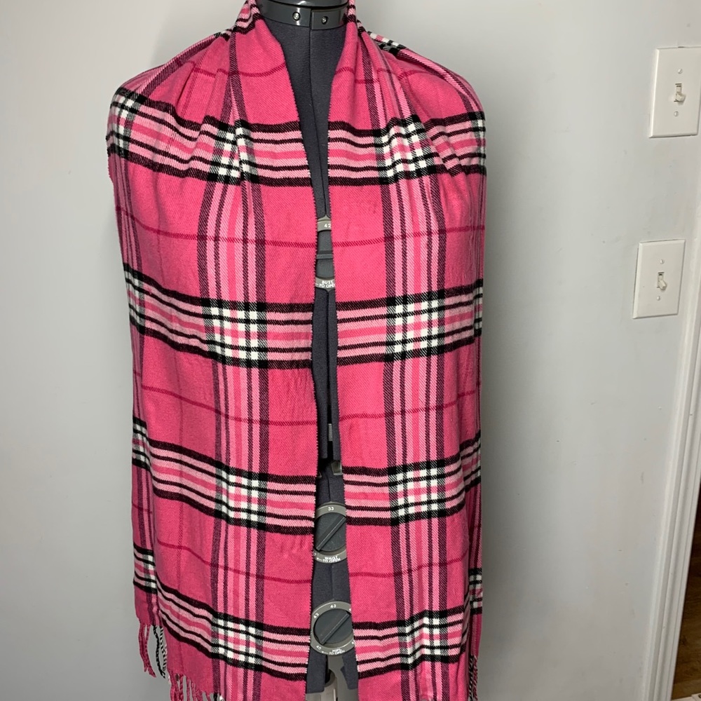 Pink plaid Cashmere scarf/shawl